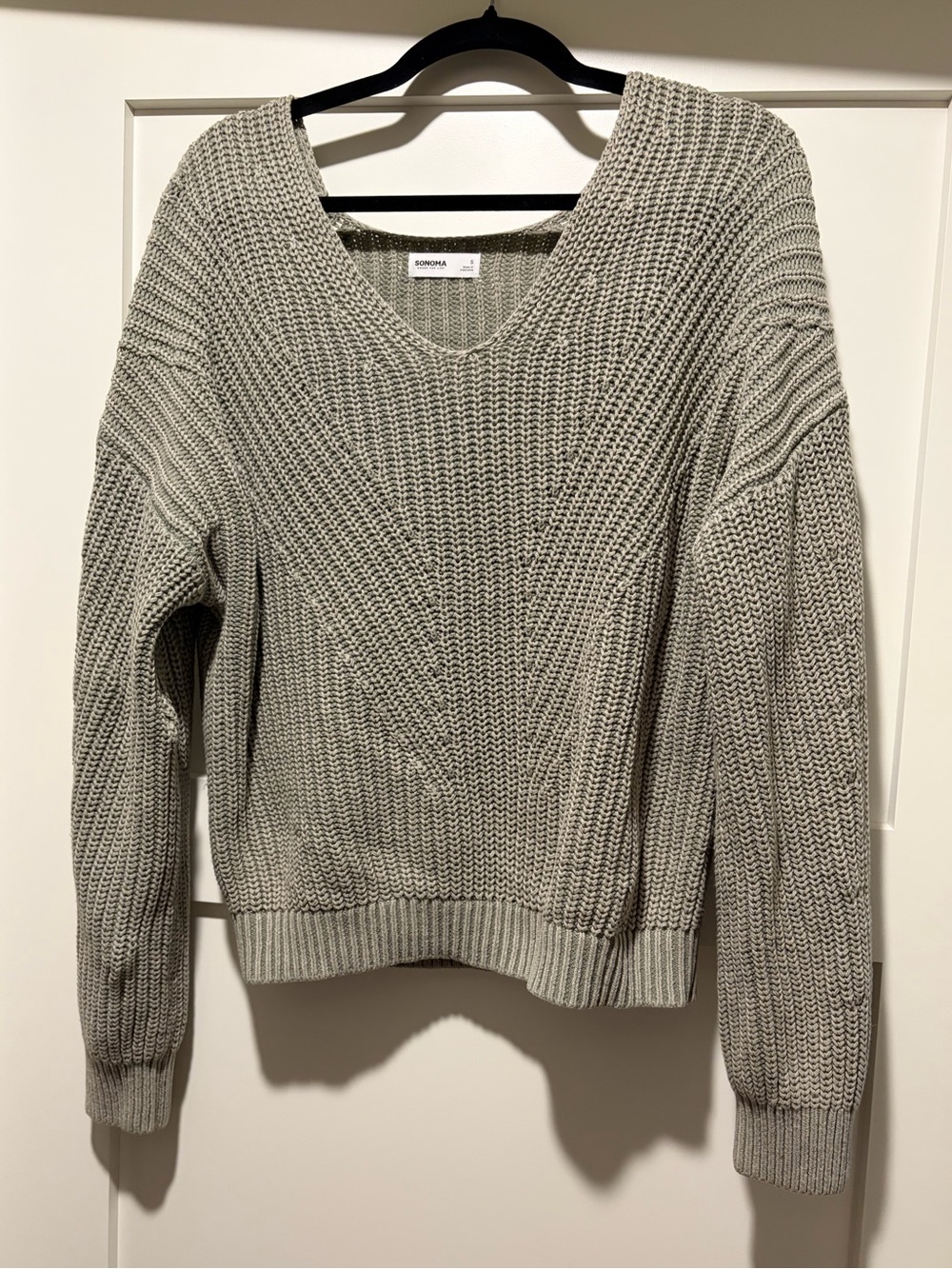 Sonoma Light Green V-Neck Chunky Knit Sweater
